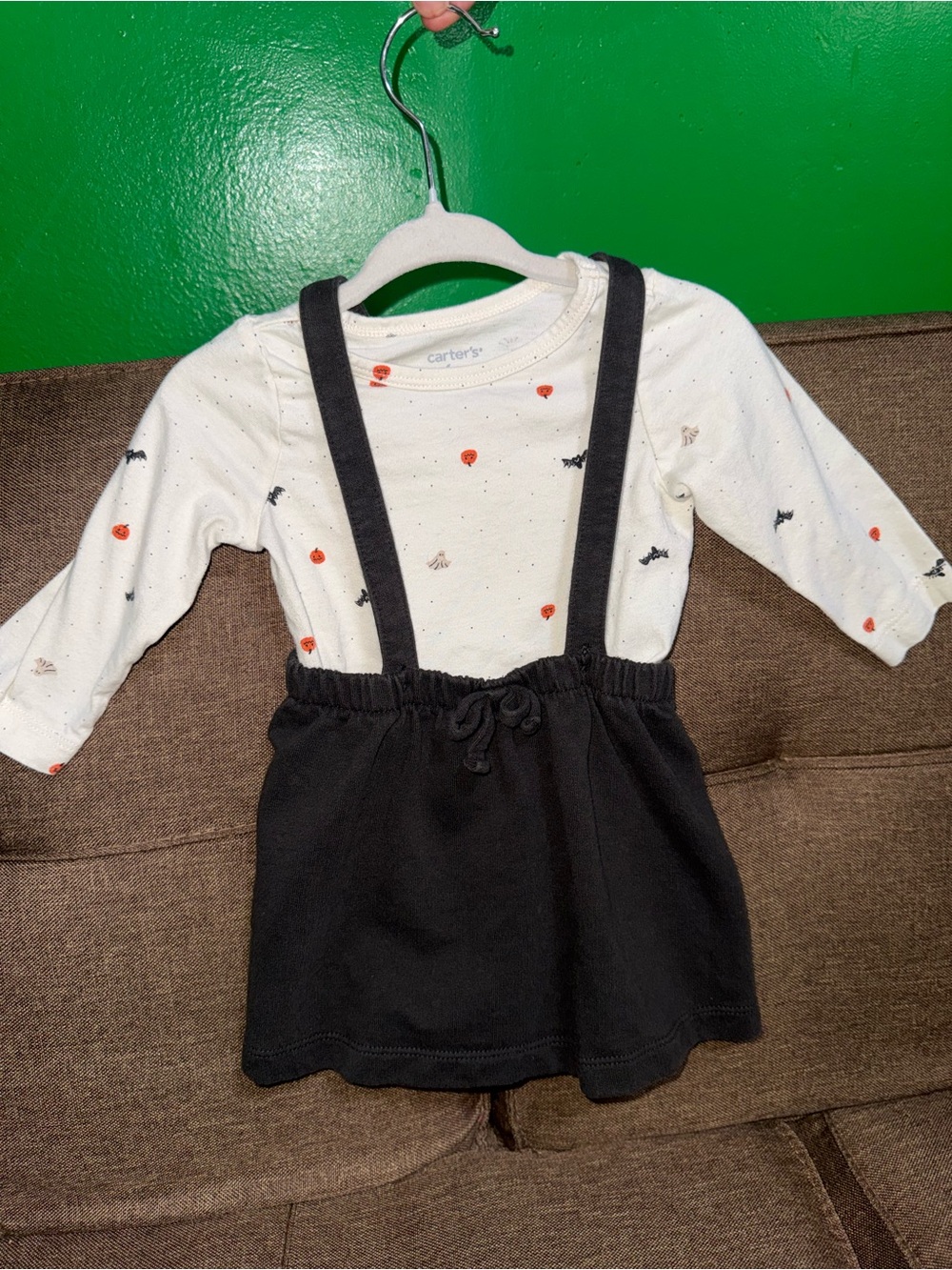 Carter's Black Suspender Skirt with White Printed Top (Halloween)